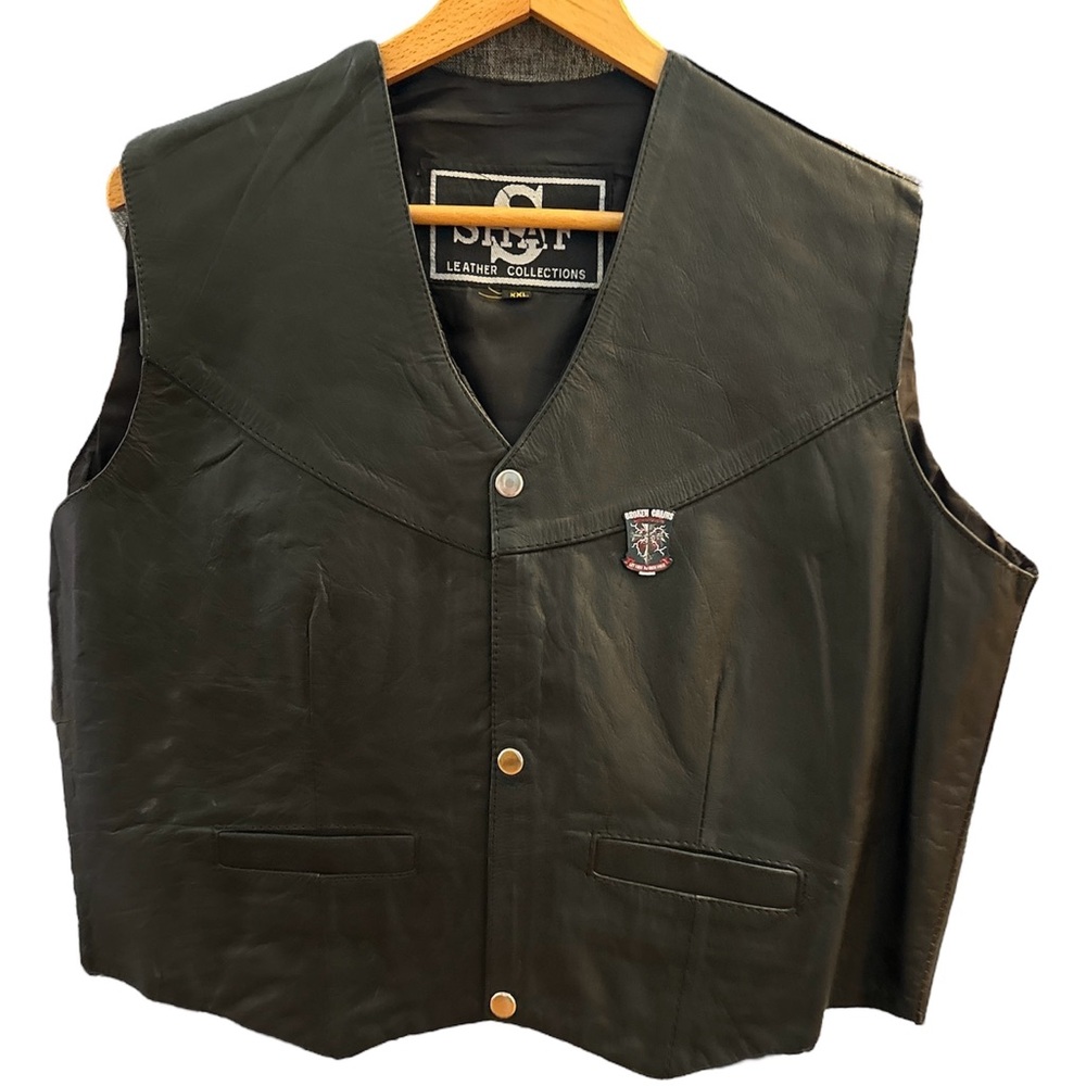 Milwaukee Leather SHAF Men’s Leather Vest XXL Black Snaps Pockets See Photos